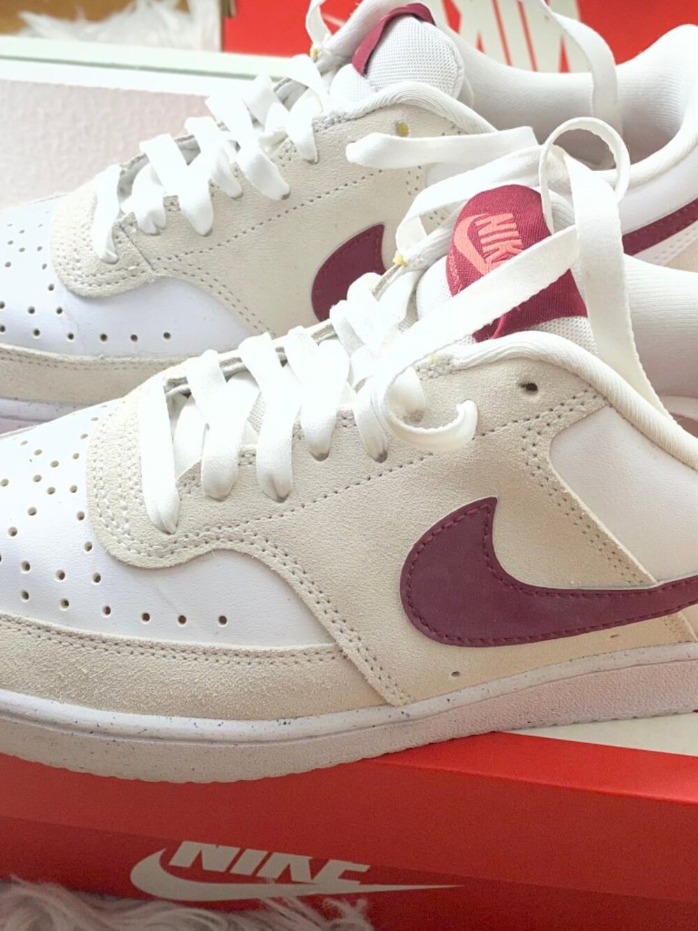 Nike Court Vision Low Women's Shoes White/Adobe/Dragon Red/Team Red